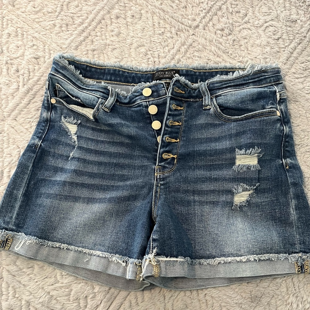 Judy Blue Dark Blue Distressed Jean Shorts